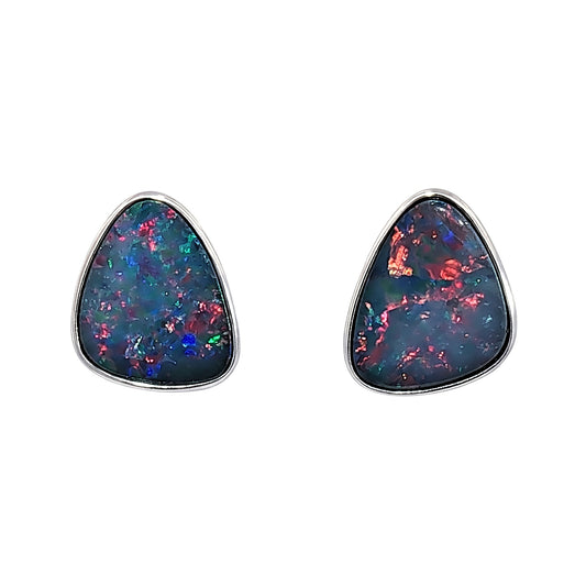 10K White Gold Doublet Opal Earrings 3.85CT