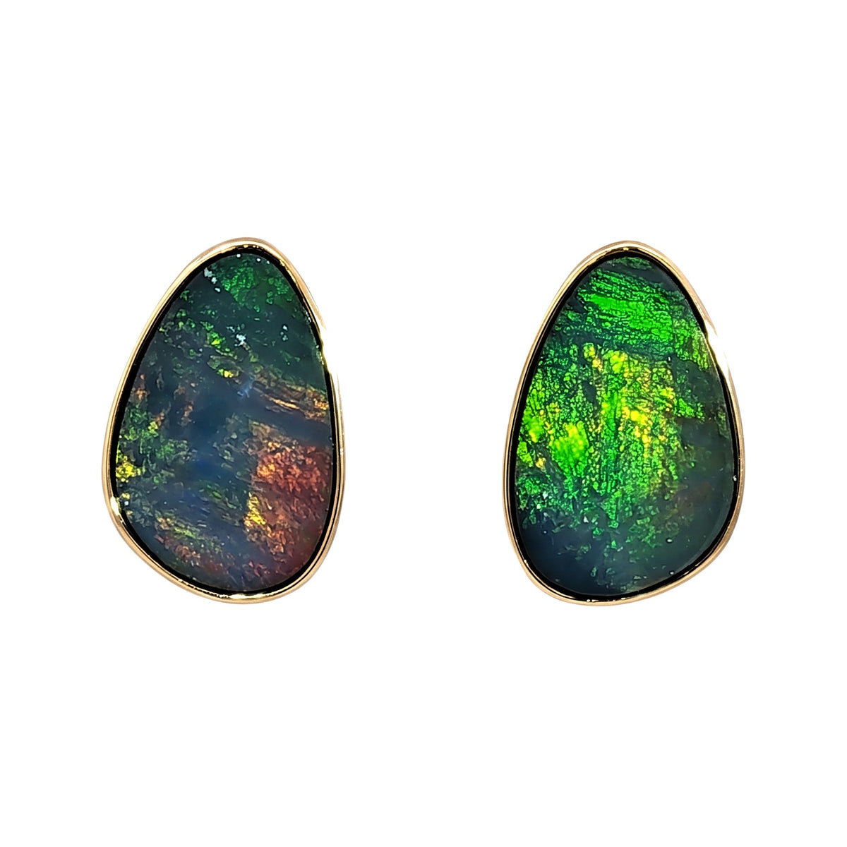 10K Yellow Gold Doublet Opal Earrings 6.50CT