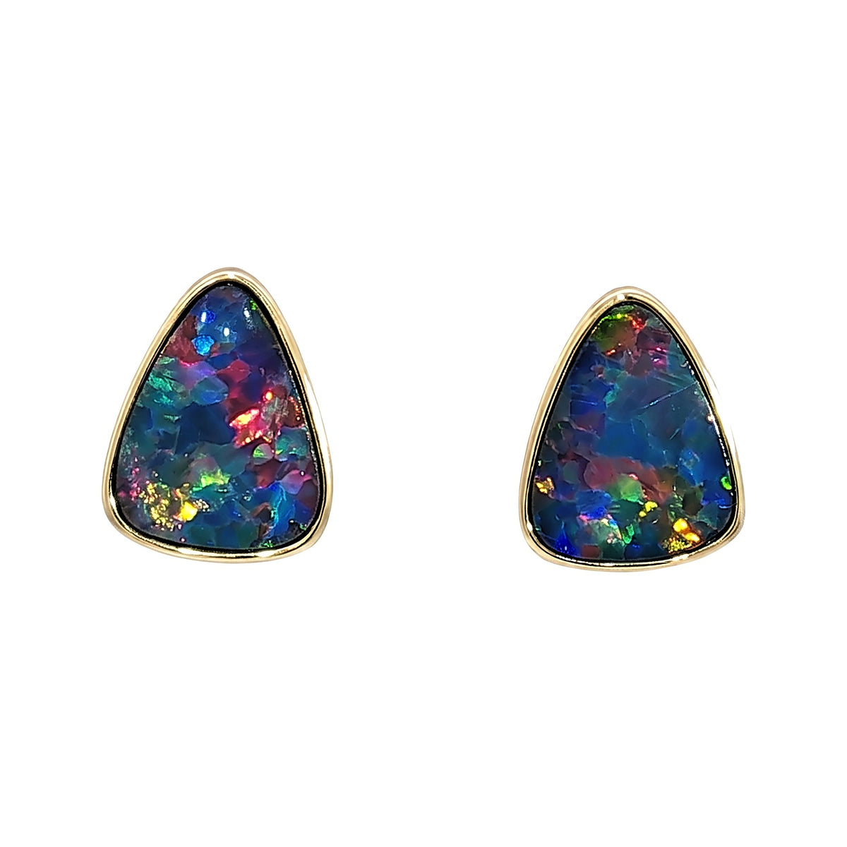10K Yellow Gold Doublet Opal Earrings 3.40CT