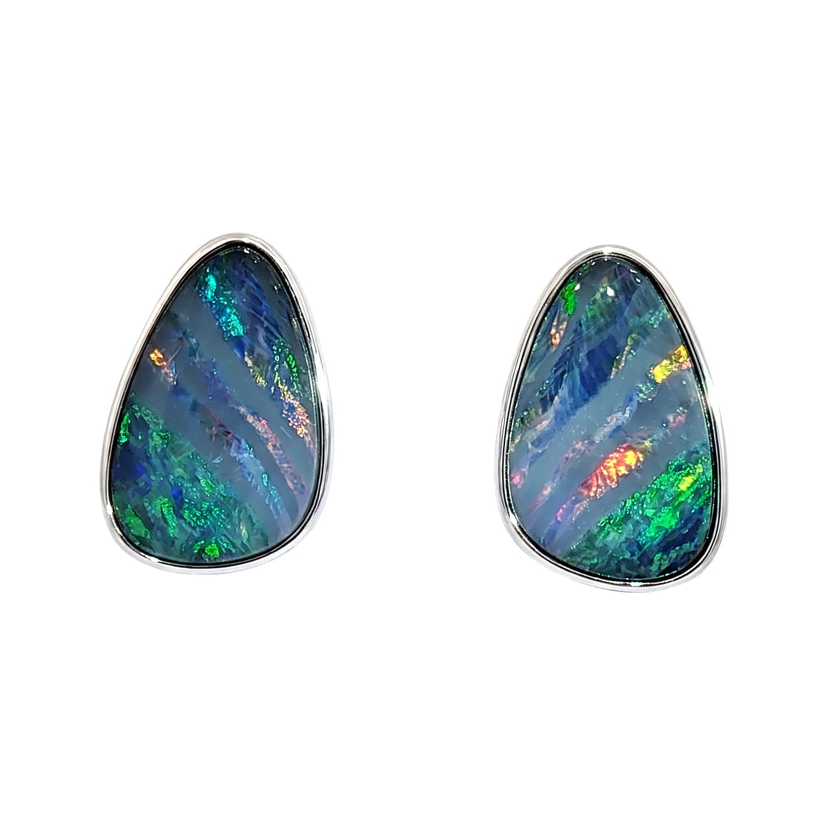 10K White Gold Doublet Opal Earrings 5.15CT