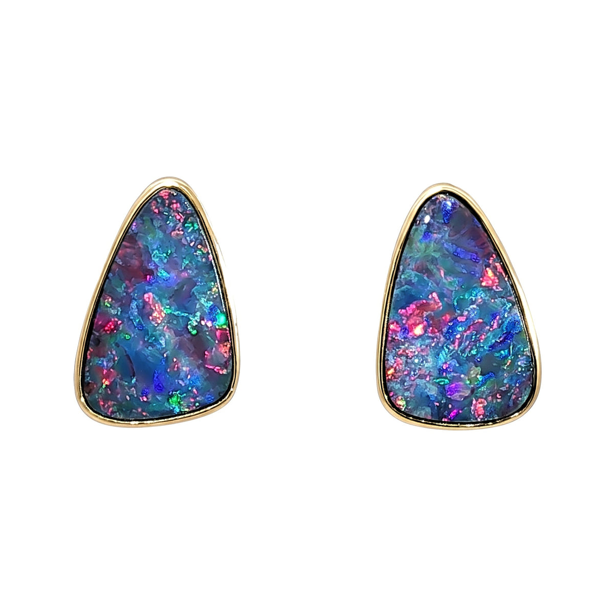 10K Yellow Gold Doublet Opal Earrings 4.55CT