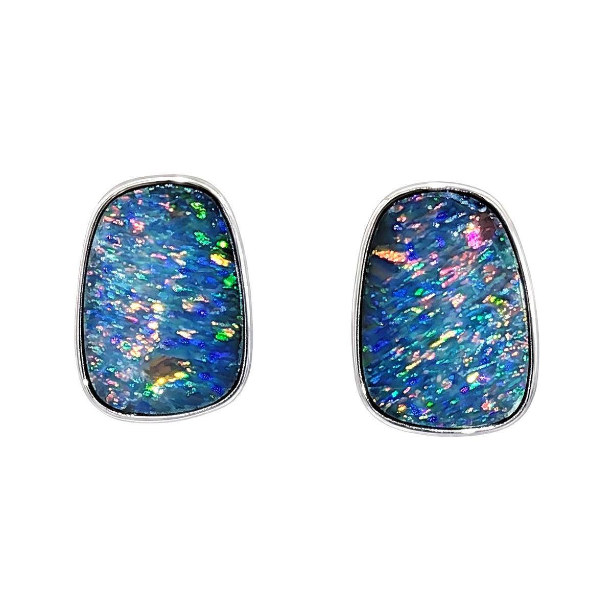 10K White Gold Doublet Opal Earrings 5.90CT