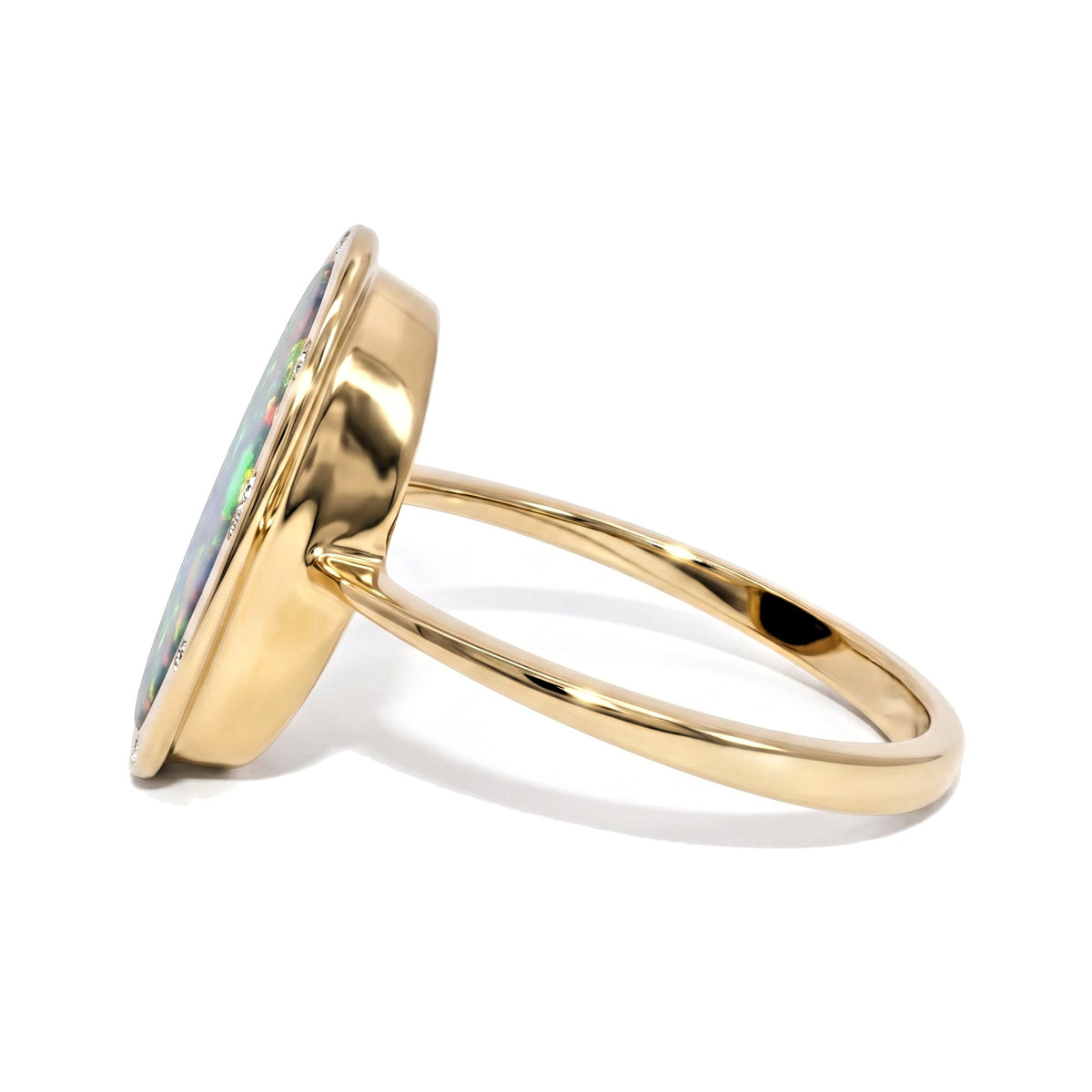 10K Yellow Gold Doublet Opal and Diamond Ring 3.00CT