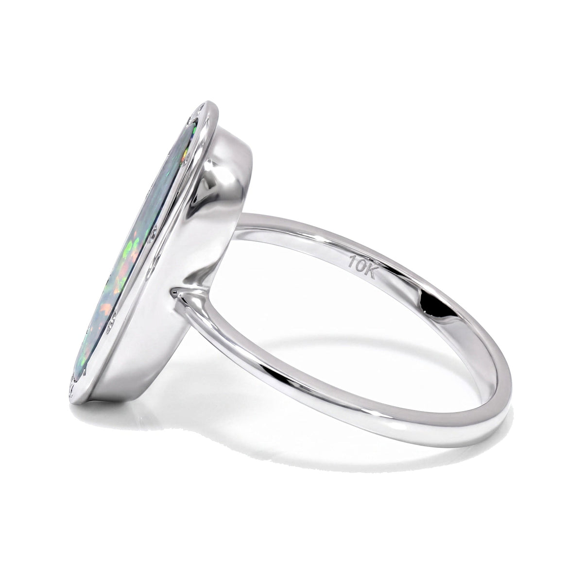 10K White Gold Doublet Opal and Diamond Ring 2.95CT