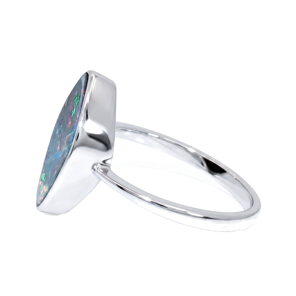 10K White Gold Doublet Opal Ring 3.10CT