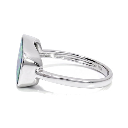 10K White Gold East-West Doublet Opal Ring 3.30CT