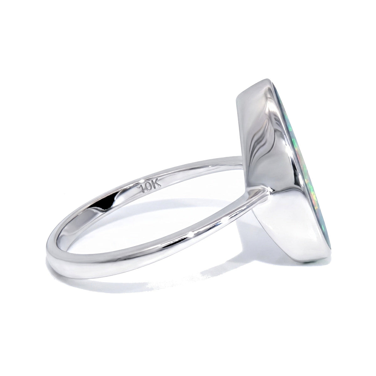 10K White Gold Doublet Opal Ring 3.10CT