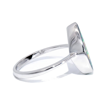 10K White Gold Doublet Opal Ring 3.10CT