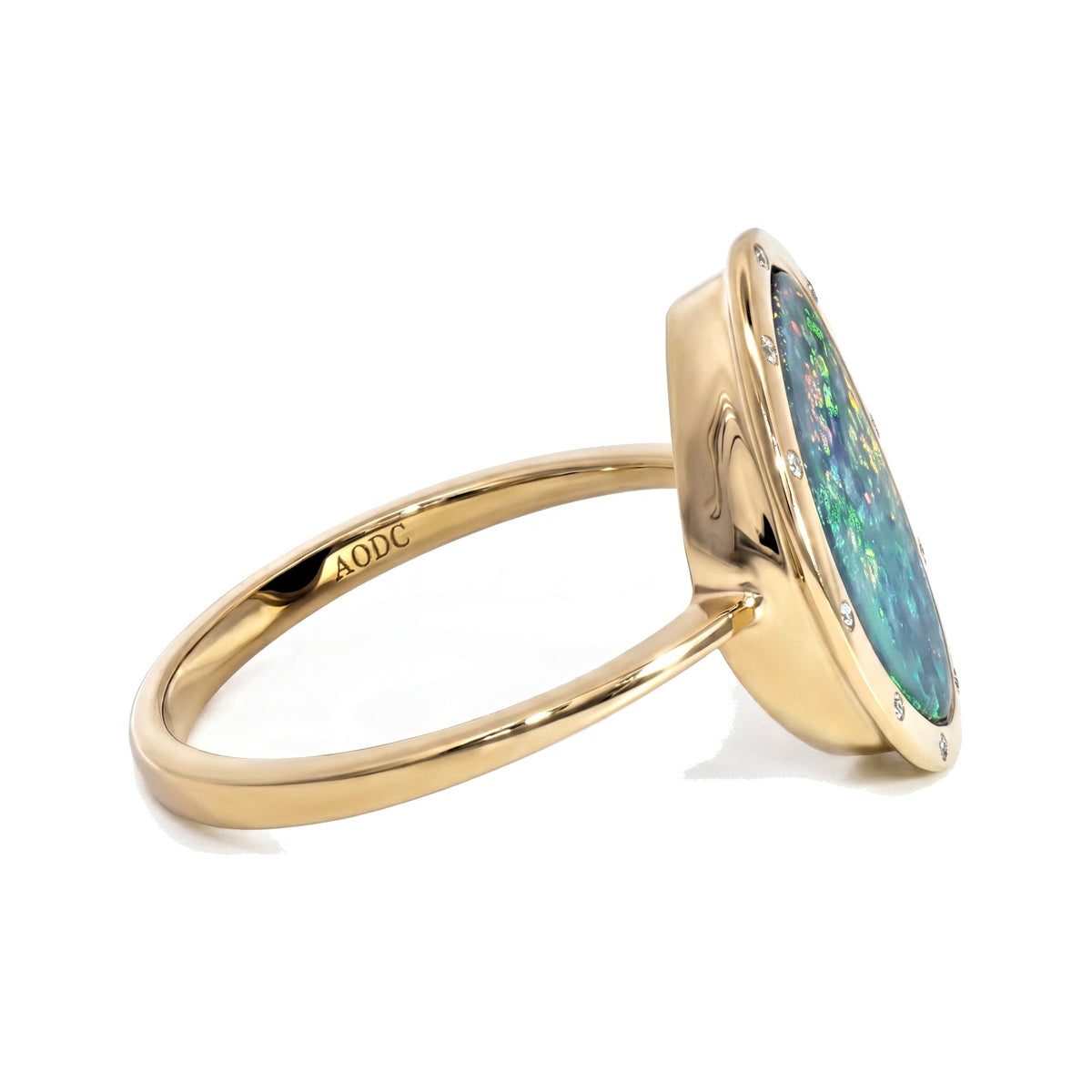 10K Yellow Gold Doublet Opal and Diamond Ring 3.00CT