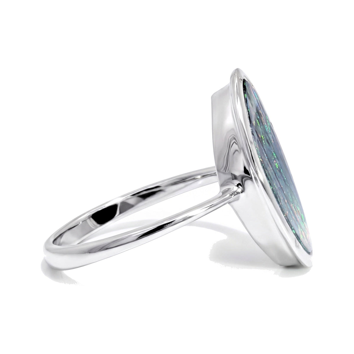 10K White Gold Doublet Opal and Diamond Ring 2.95CT