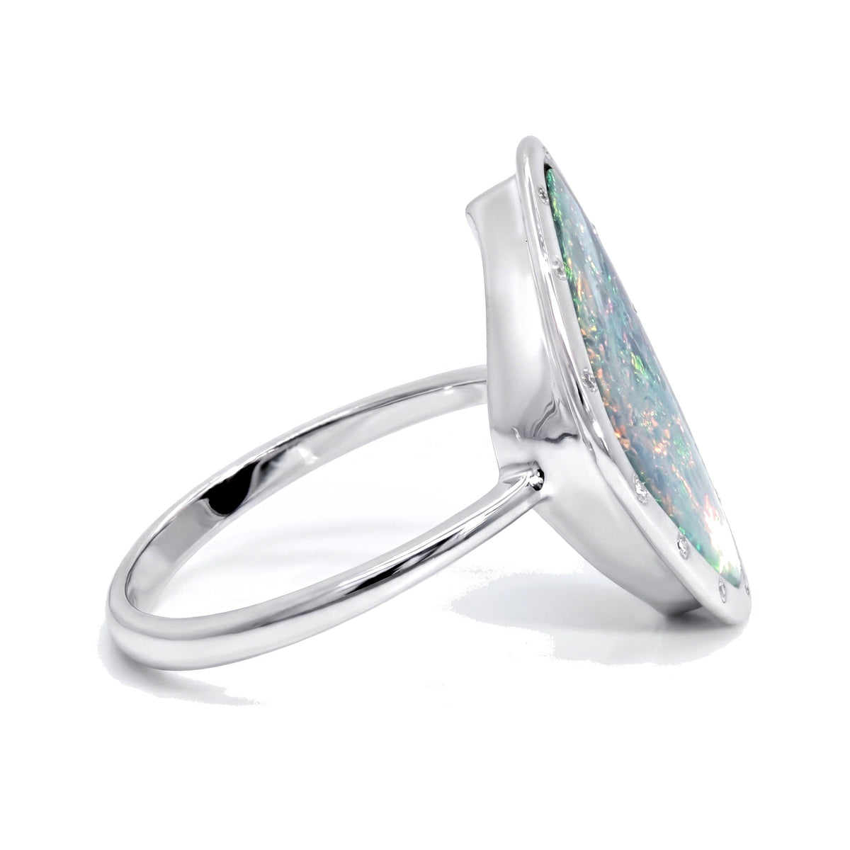 10K White Gold Doublet Opal and Diamond Ring 3.40CT