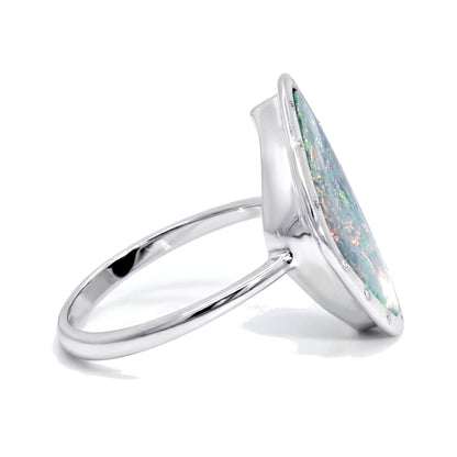 10K White Gold Doublet Opal and Diamond Ring 3.40CT