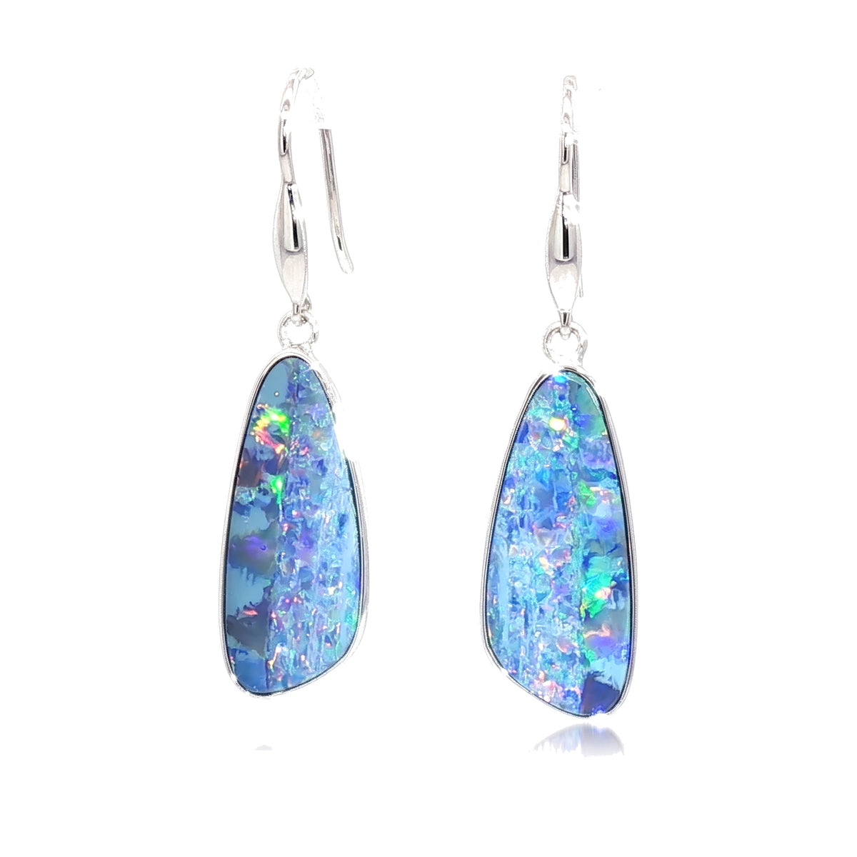10K White Gold Doublet Opal Earrings 8.45CT
