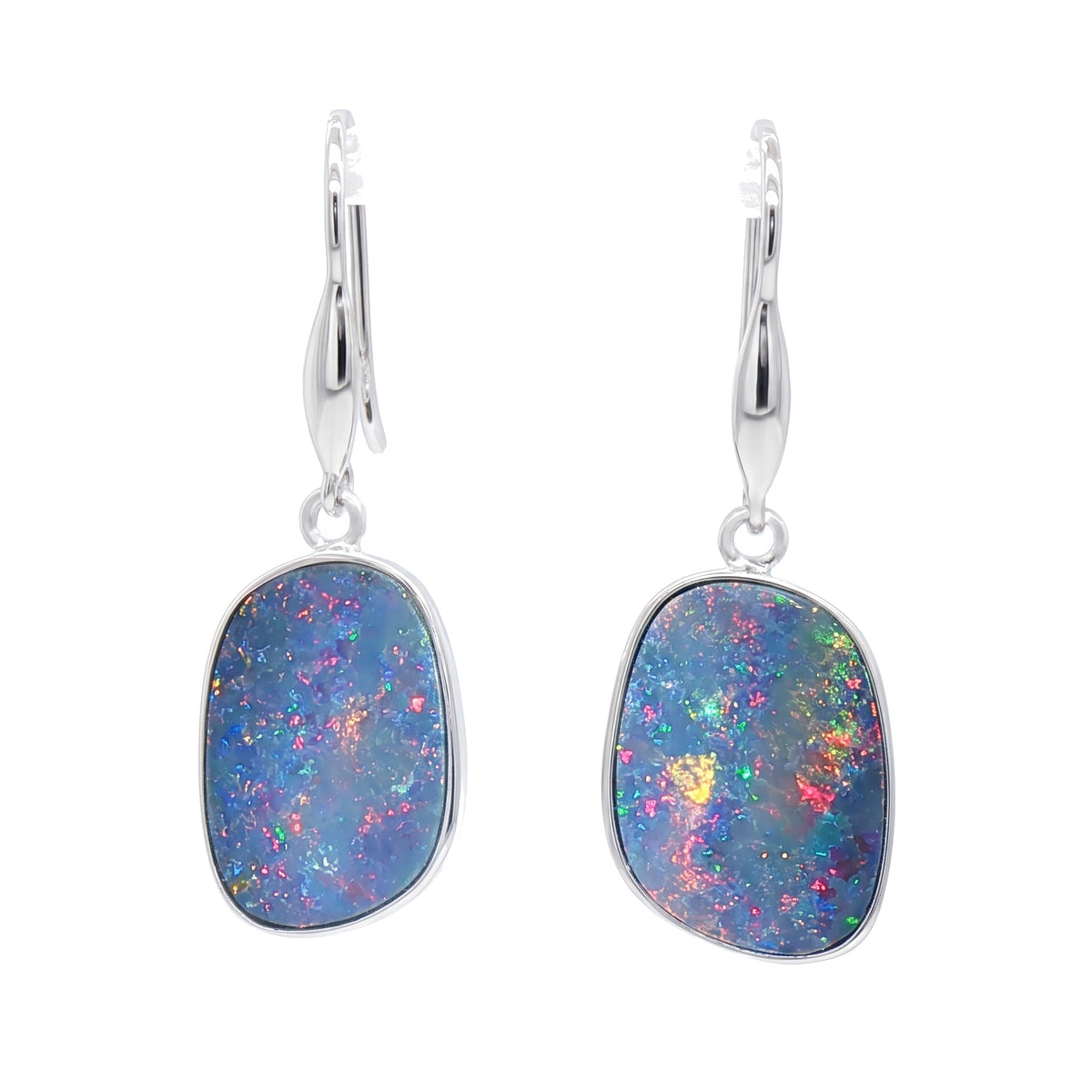 10K White Gold Doublet Opal Earrings 6.90CT