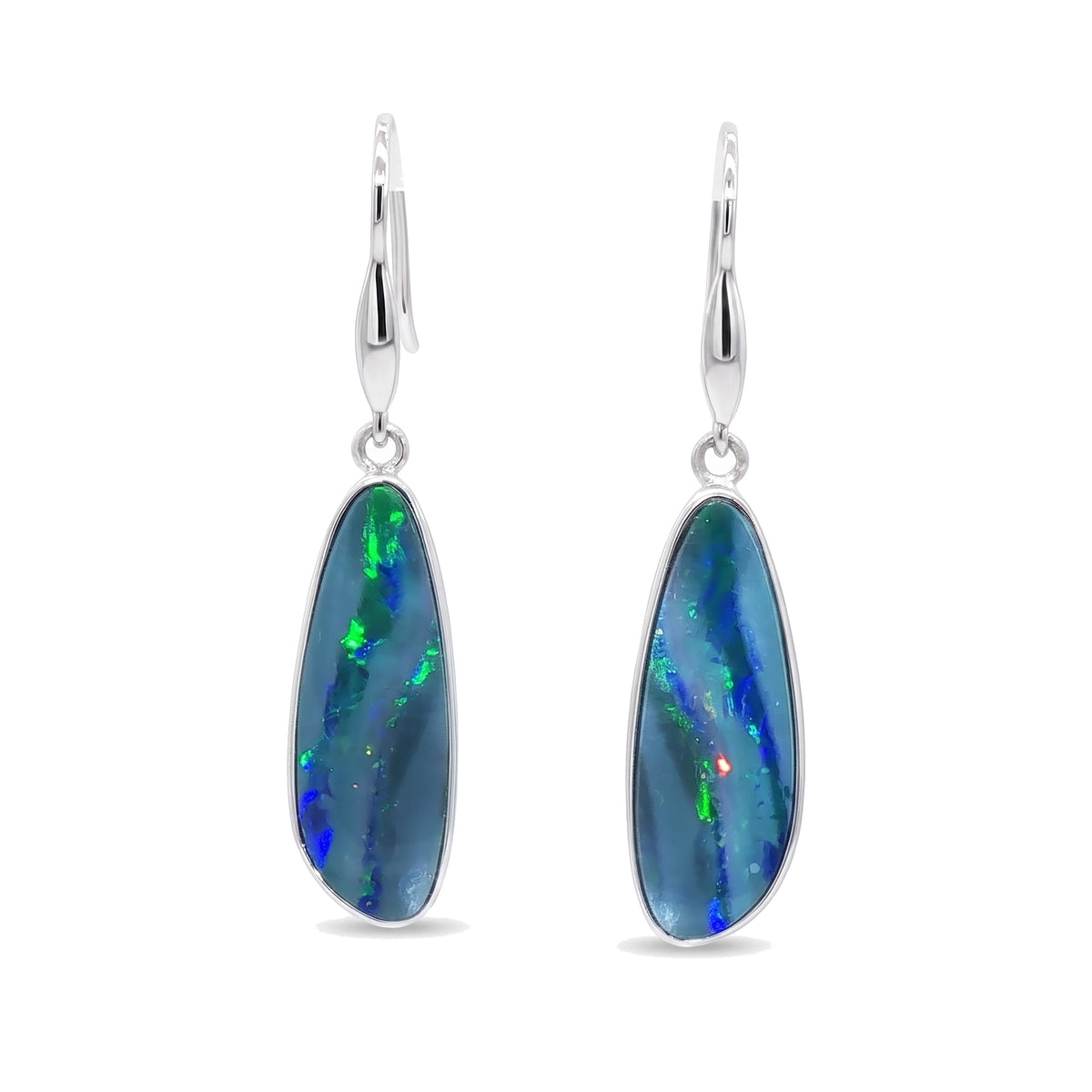 10K White Gold Doublet Opal Earrings 8.30CT