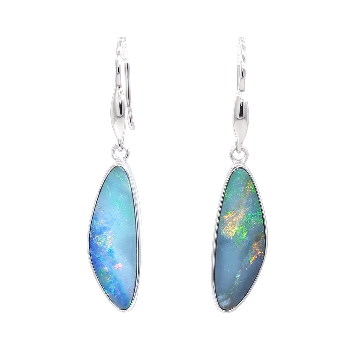 10K White Gold Doublet Opal Earrings 5.25CT