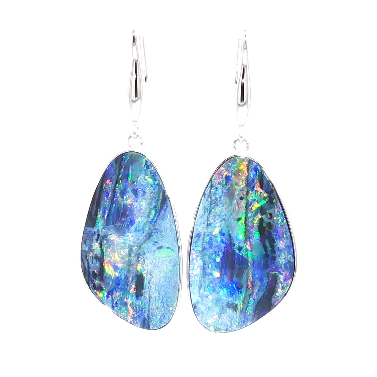 10K White Gold Doublet Opal Earrings 19.20CT