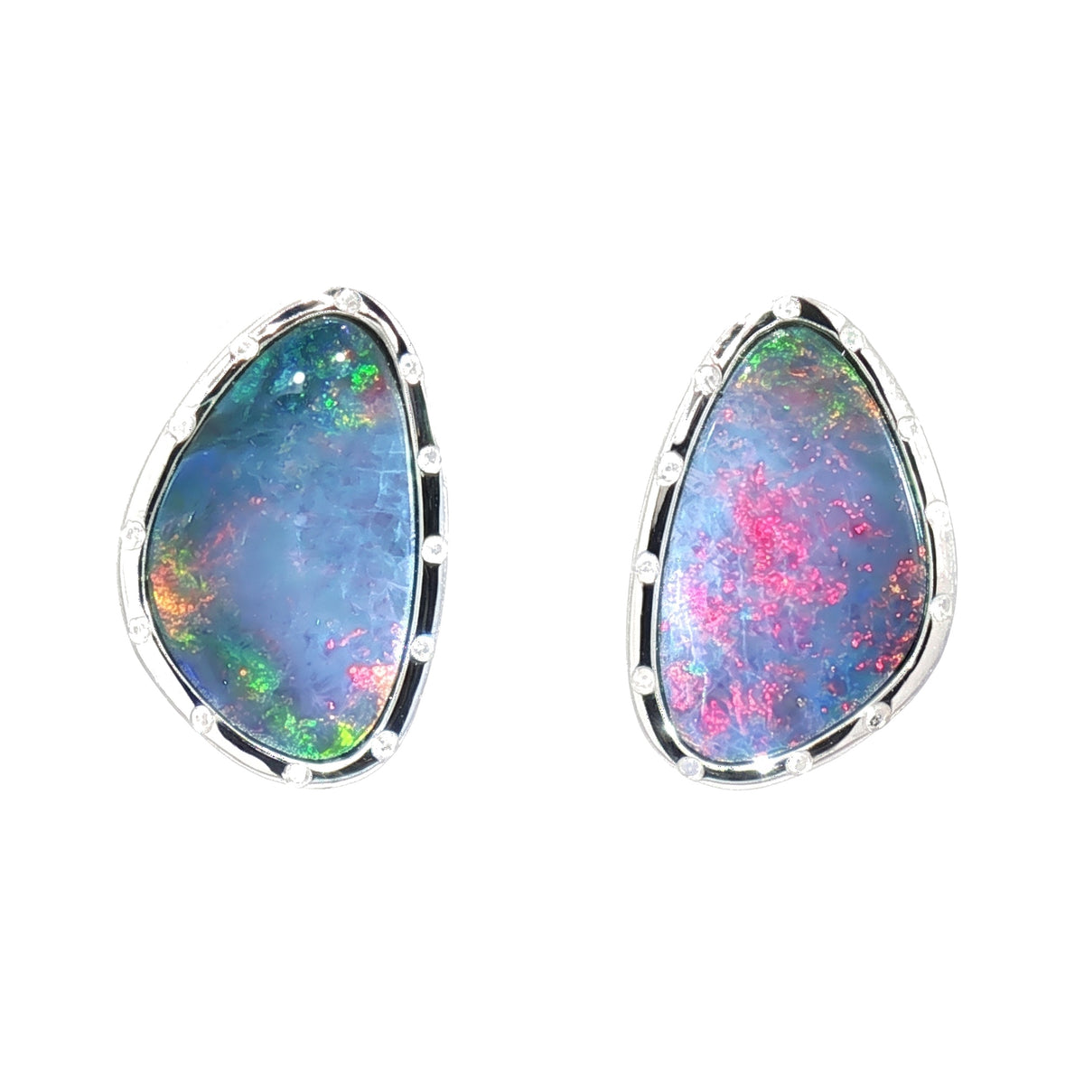 10K White Gold Doublet Opal and Diamond Stud Earrings 5.70CT