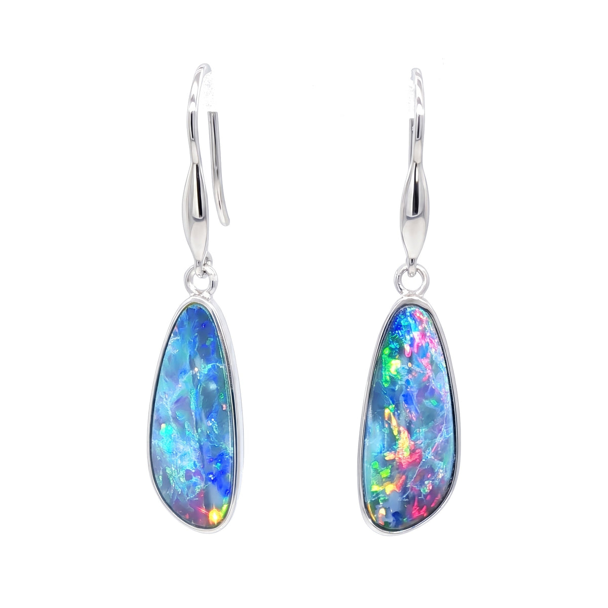 10K White Gold Doublet Opal Earrings 5.65CT