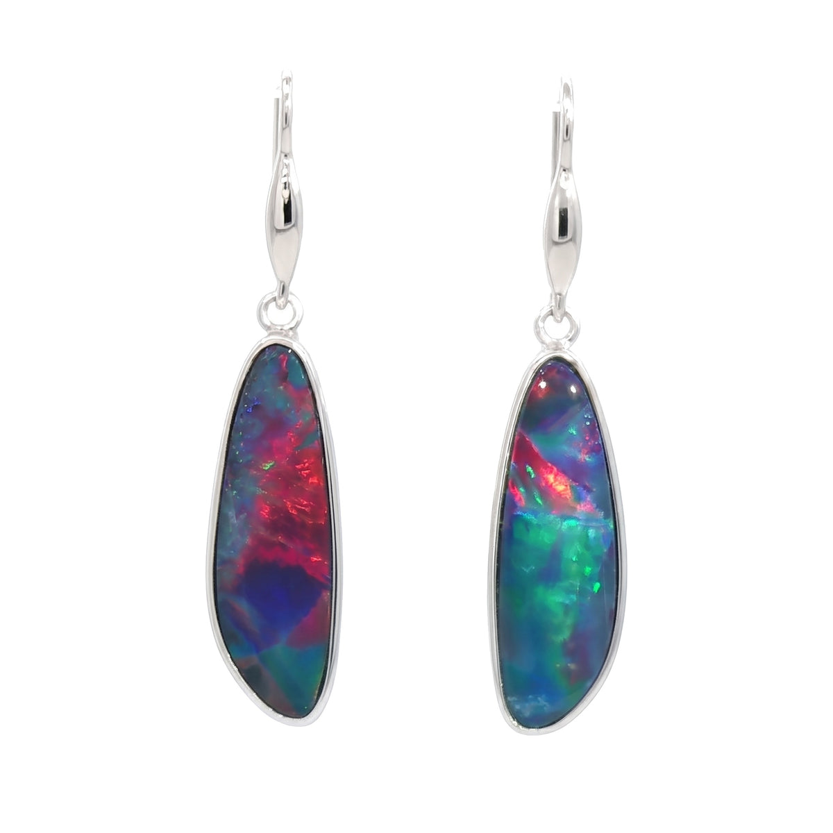10K White Gold Doublet Opal Earrings 6.75CT