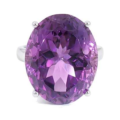 14K White Gold Oval Amethyst Ring 20.03CT