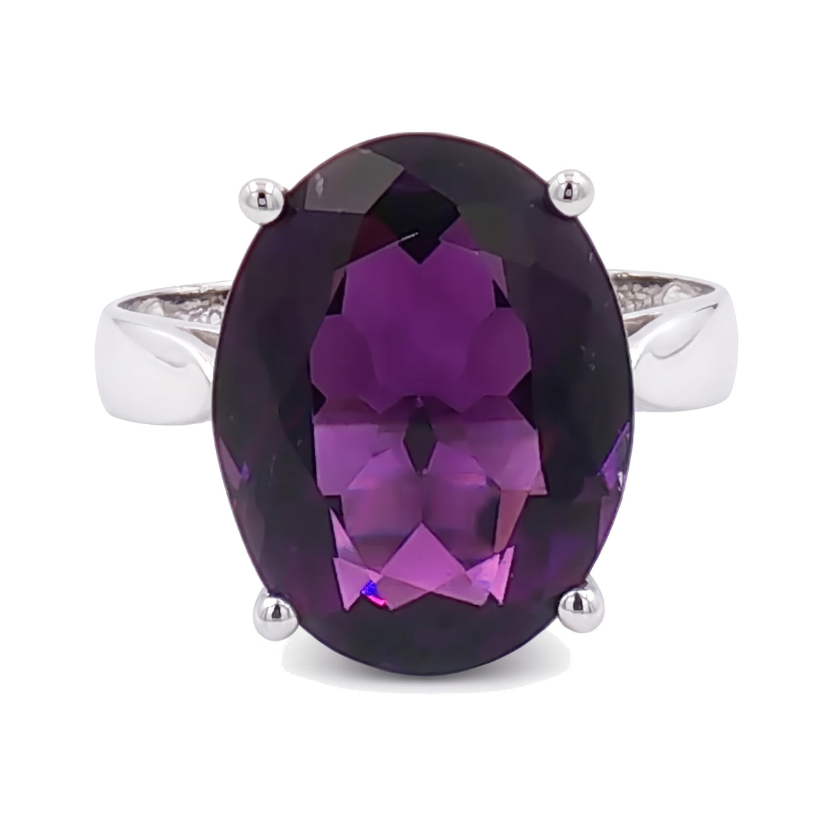 14K White Gold Oval Amethyst Ring 6.00CT