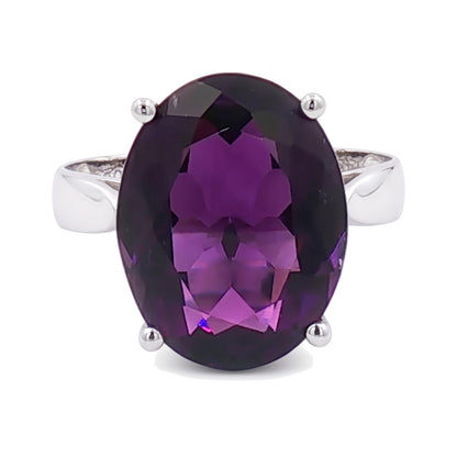 14K White Gold Oval Amethyst Ring 6.00CT