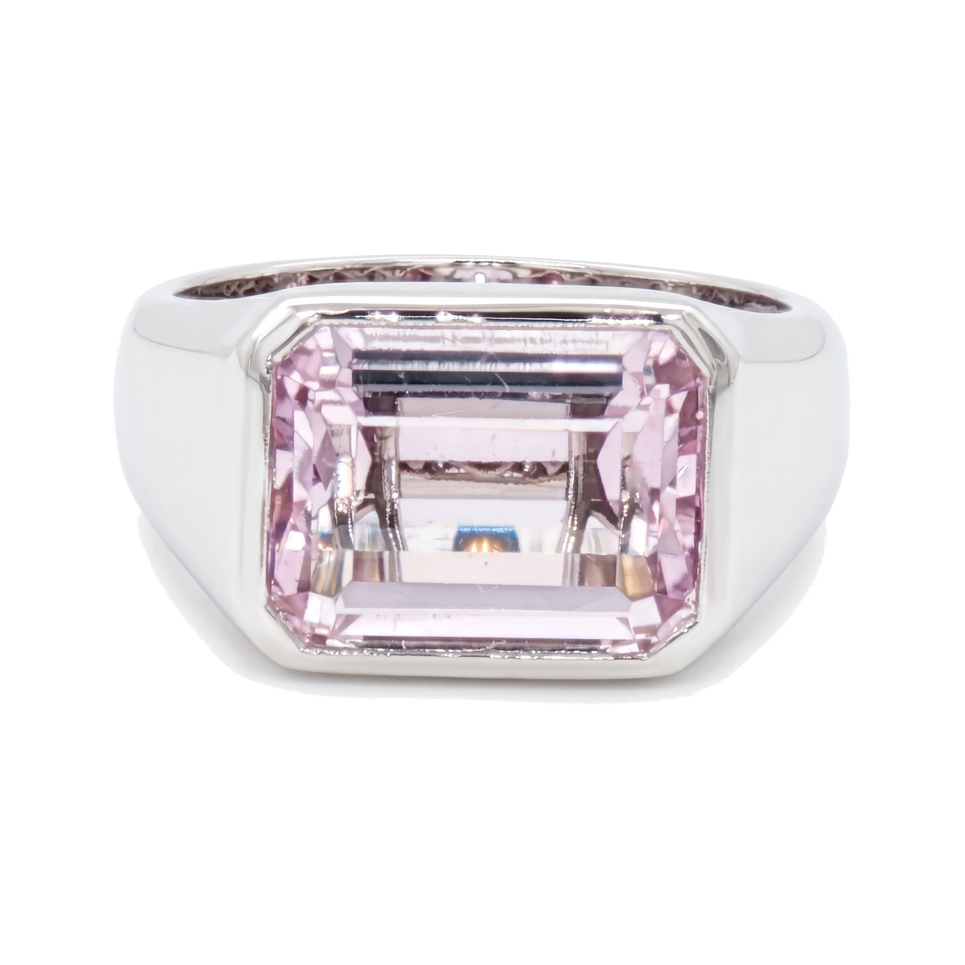 14K White Gold Emerald Cut Kunzite Ring 5.92CT