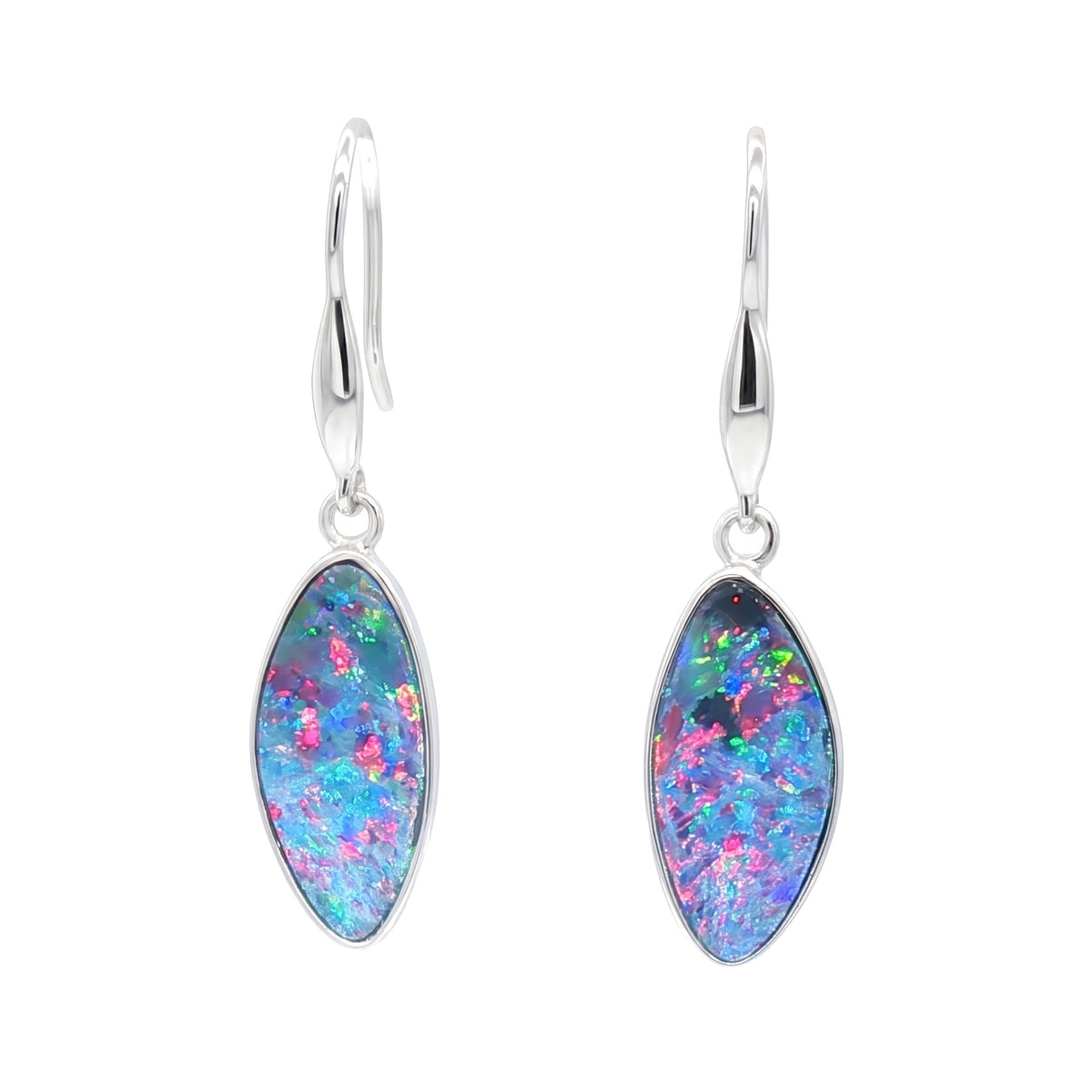 10K White Gold Doublet Opal Earrings 4.80CT