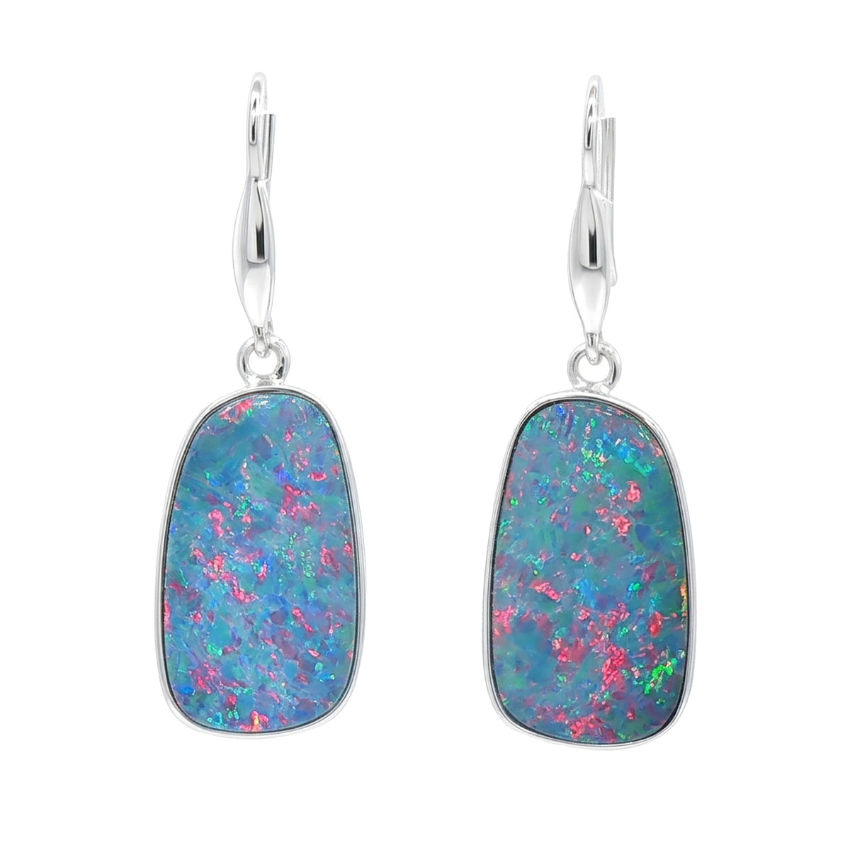 10K White Gold Doublet Opal Earrings 8.15CT