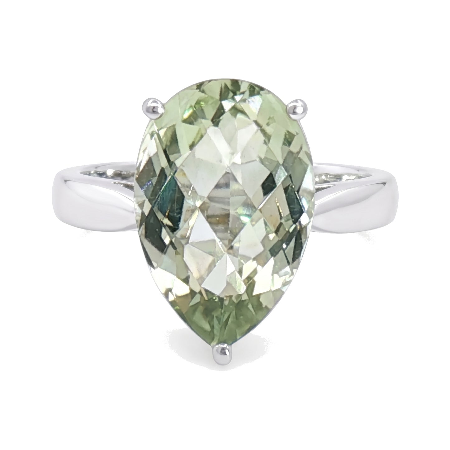 14K White Gold Pear Green Quartz Ring 5.57CT