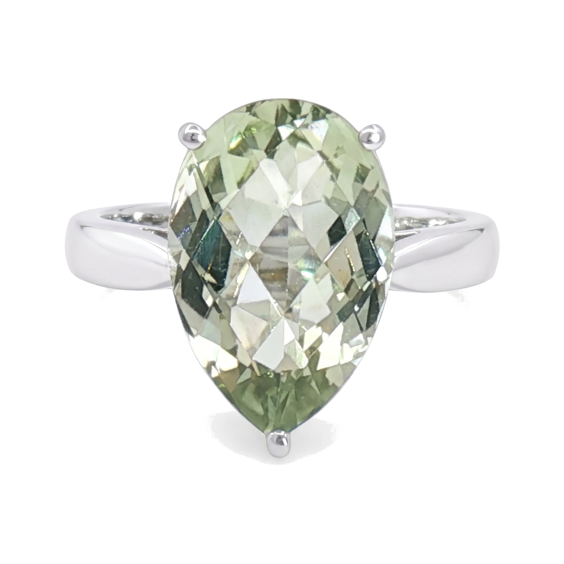 14K White Gold Pear Green Quartz Ring 5.57CT