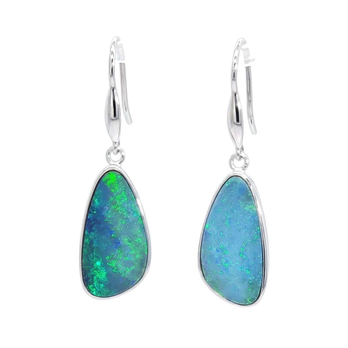 10K White Gold Doublet Opal Earrings 7.35CT
