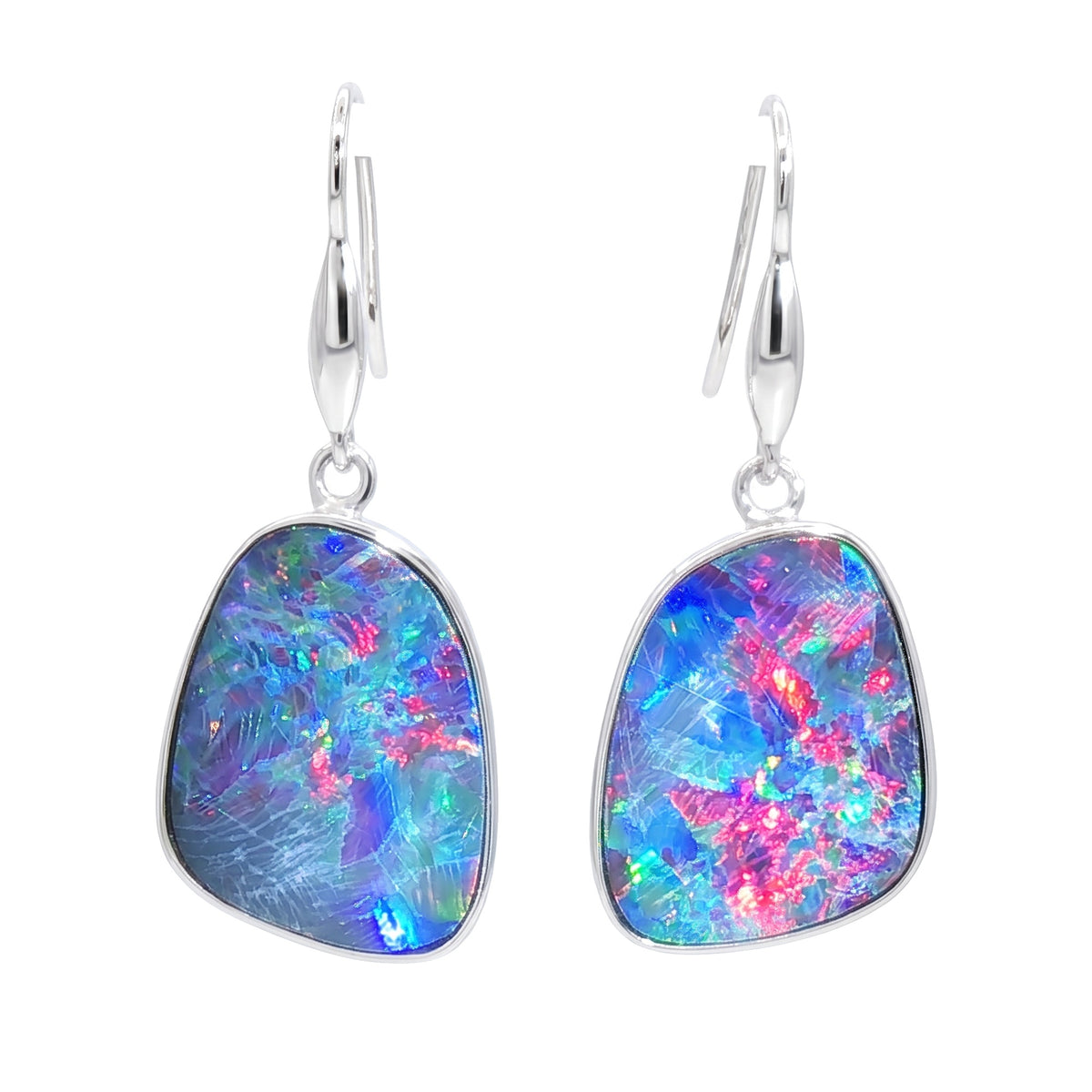 10K White Gold Doublet Opal Earrings 9.30CT
