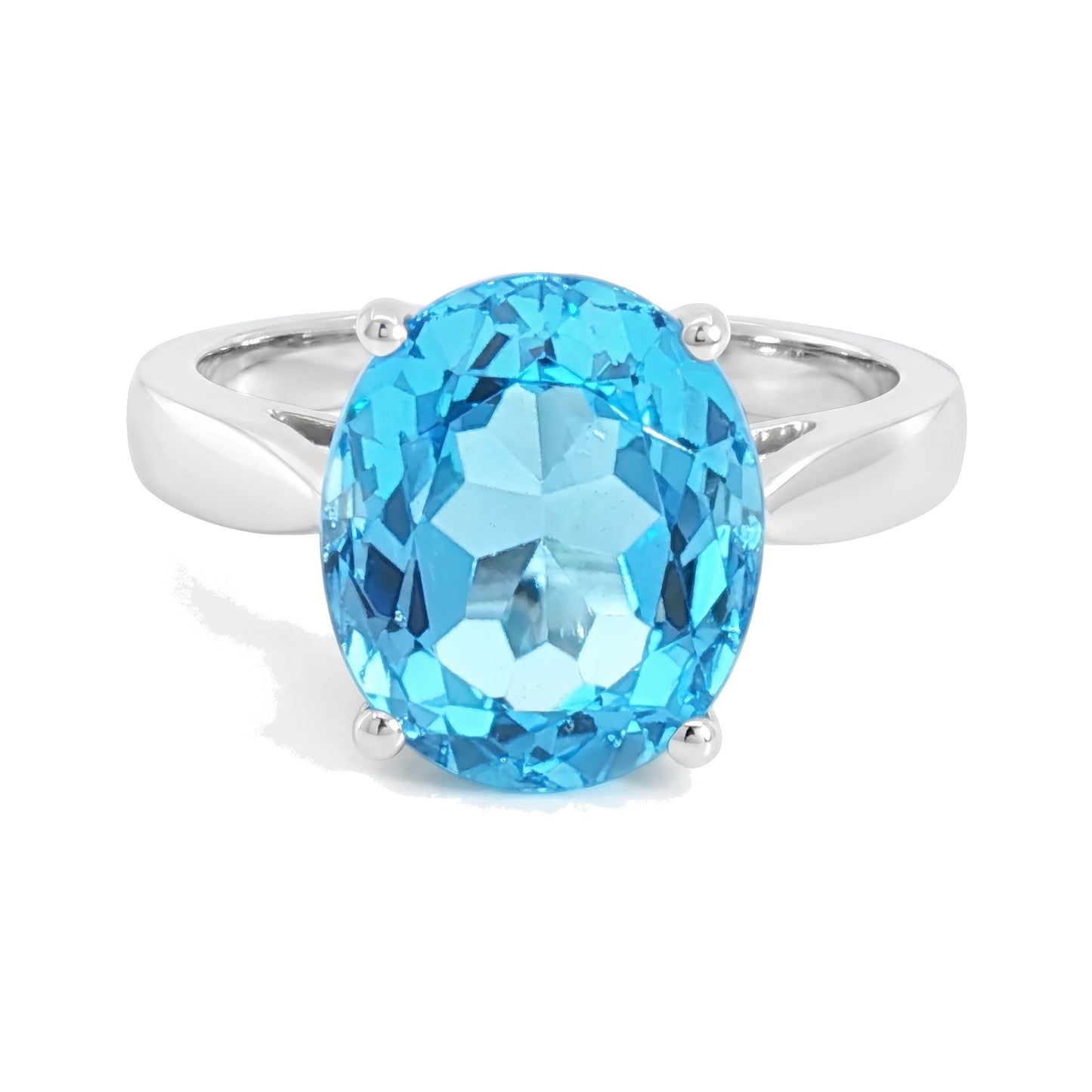 14K White Gold Oval Blue Topaz Ring 6.92CT