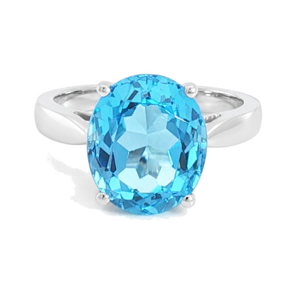 14K White Gold Oval Blue Topaz Ring 6.92CT