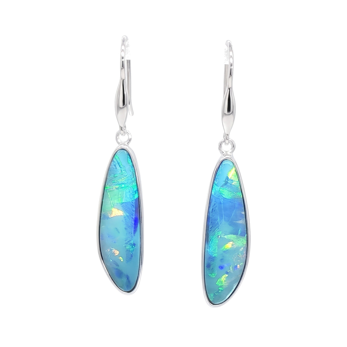 10K White Gold Doublet Opal Earrings 6.60CT