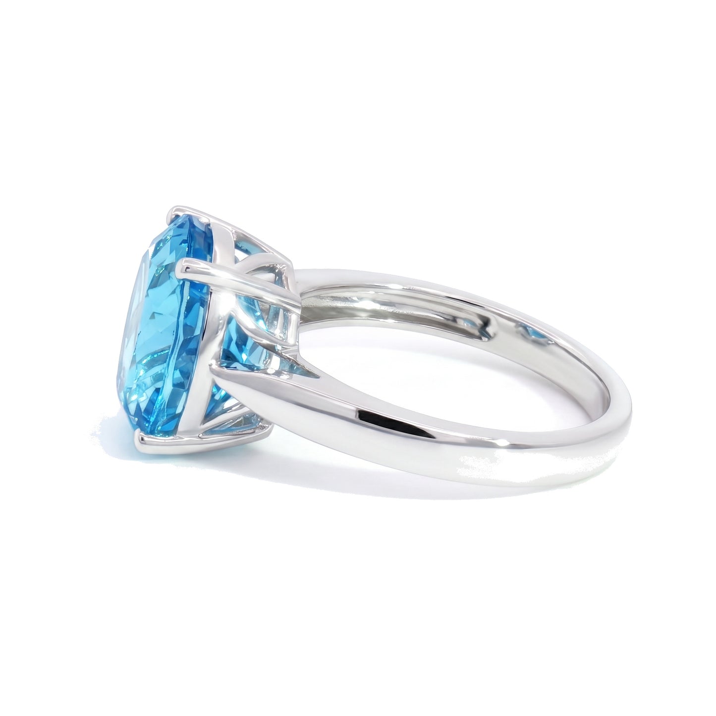 14K White Gold Oval Blue Topaz Ring 6.92CT