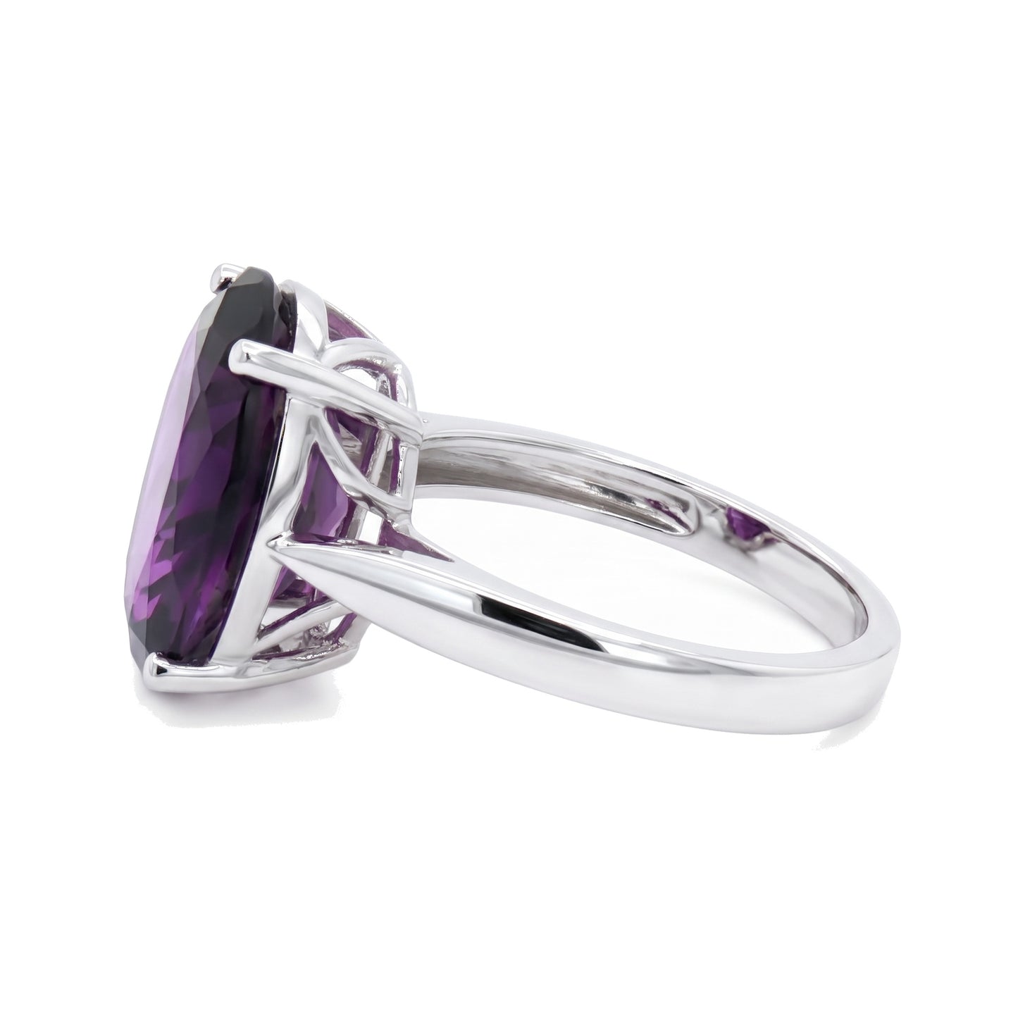 14K White Gold Oval Amethyst Ring 6.00CT