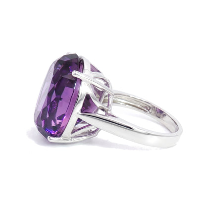 14K White Gold Oval Amethyst Ring 20.03CT