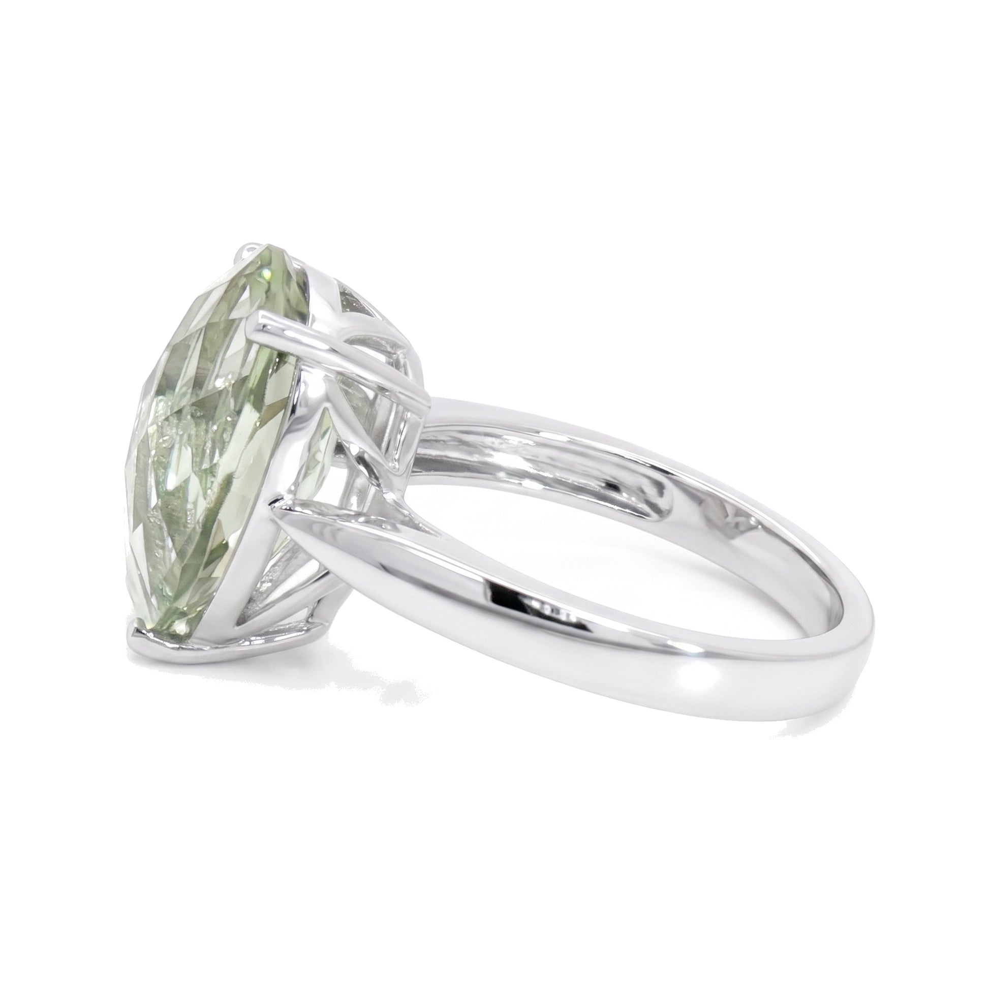 14K White Gold Pear Green Quartz Ring 5.57CT