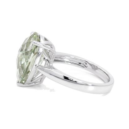 14K White Gold Pear Green Quartz Ring 5.57CT