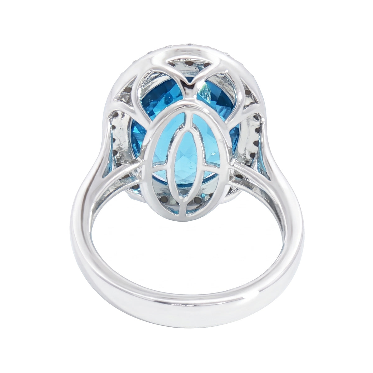 14K White Gold Oval Blue Topaz and Diamond Ring 13.60CT