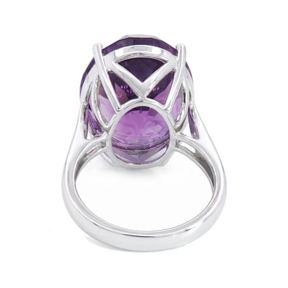 14K White Gold Oval Amethyst Ring 20.03CT