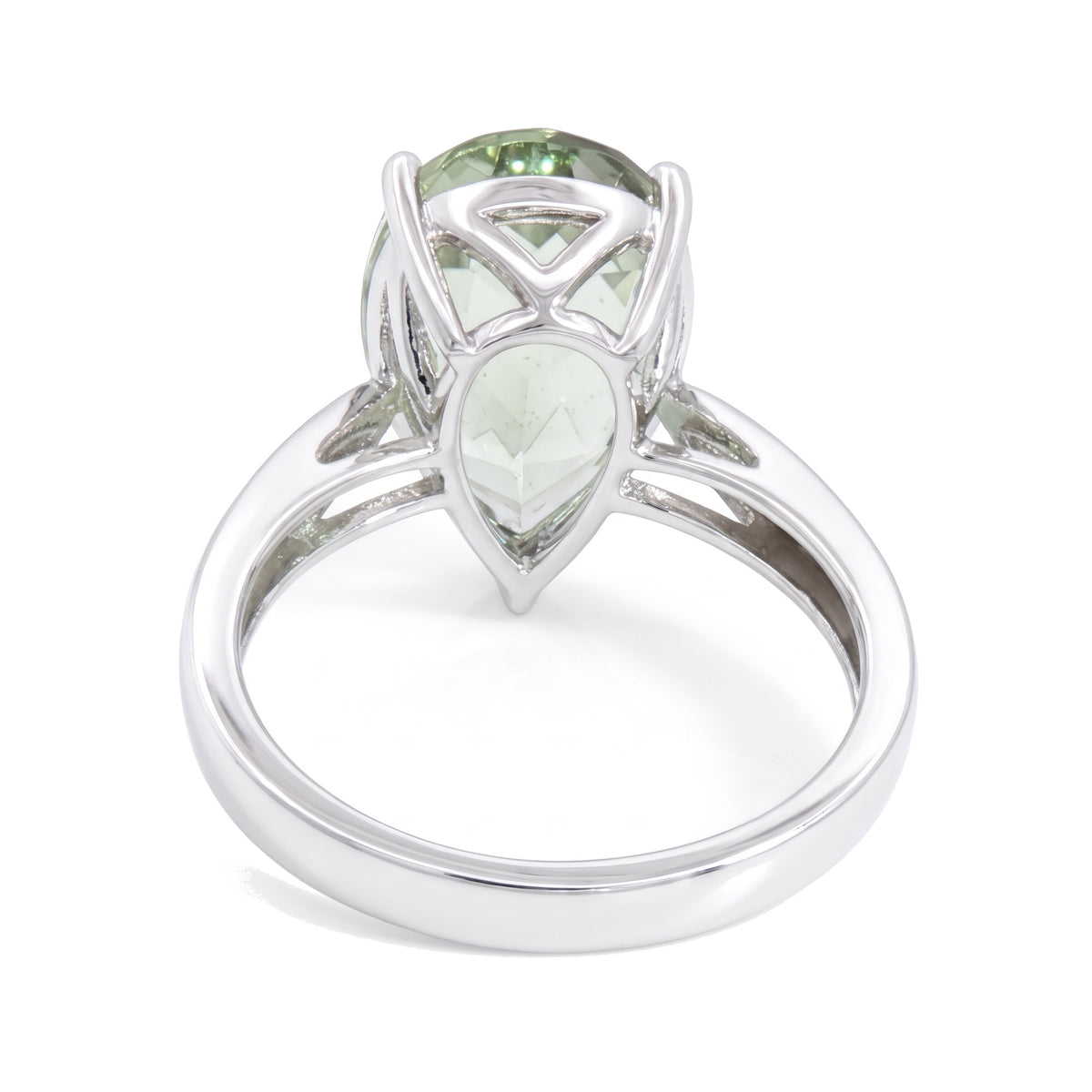 14K White Gold Pear Green Quartz Ring 5.57CT