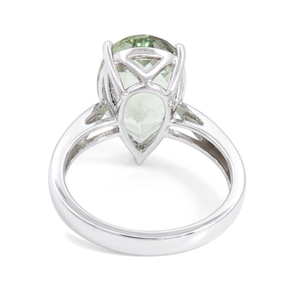 14K White Gold Pear Green Quartz Ring 5.57CT