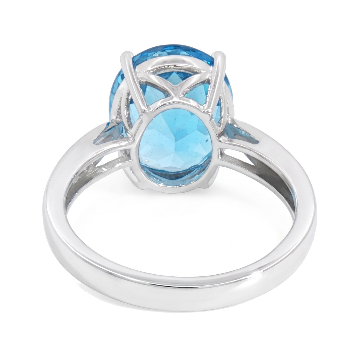 14K White Gold Oval Blue Topaz Ring 6.92CT