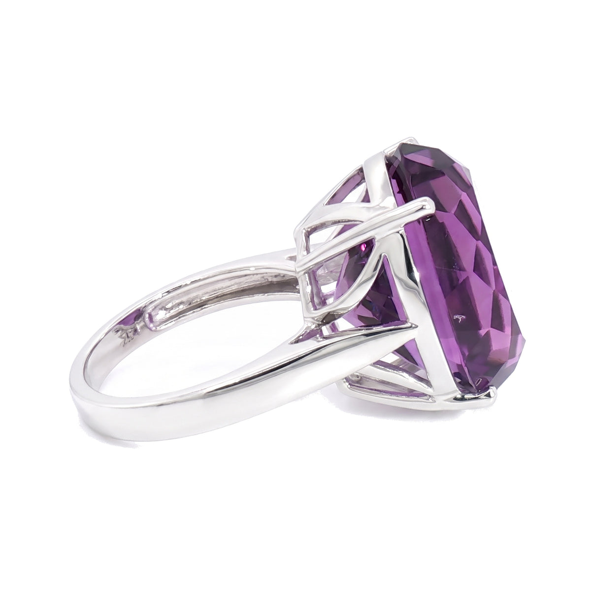 14K White Gold Oval Amethyst Ring 20.03CT