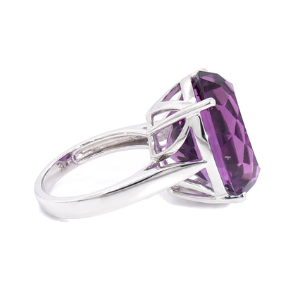 14K White Gold Oval Amethyst Ring 20.03CT