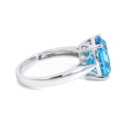 14K White Gold Oval Blue Topaz Ring 6.92CT